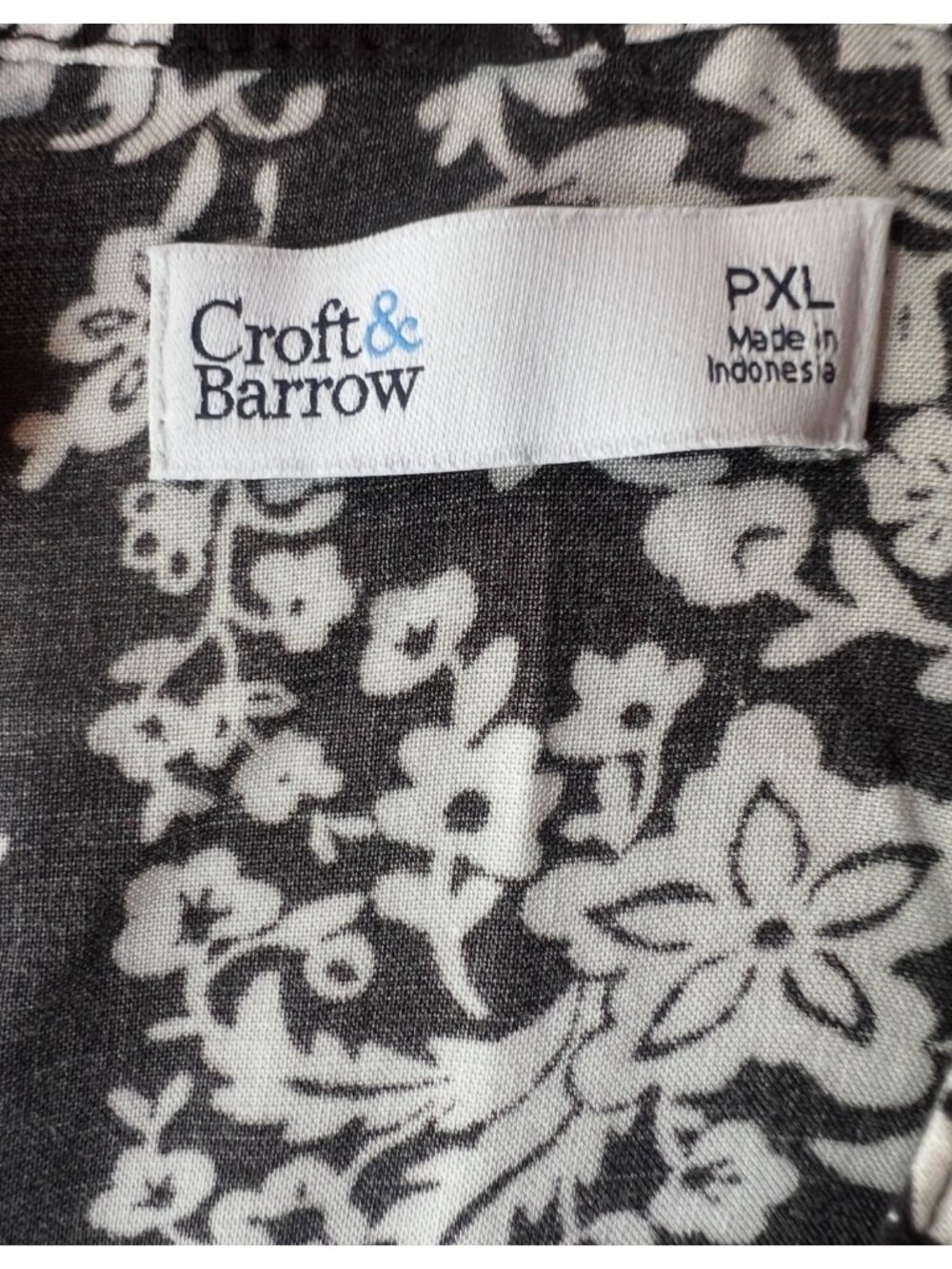 Croft & Barrow Dress Size PXL Black & White Button Down Tie Belt Floral Career - Picture 11 of 13